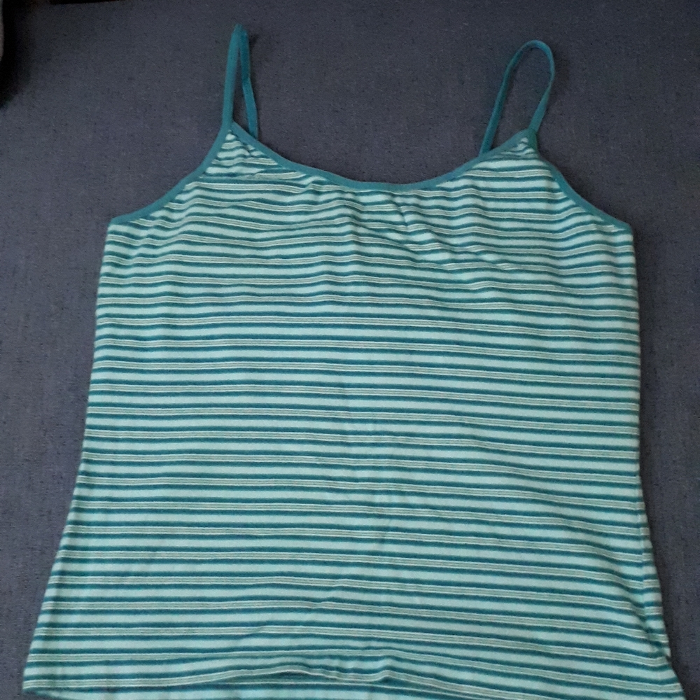 Cotton Ginny Blue and Green Tank Top with a built-in bra